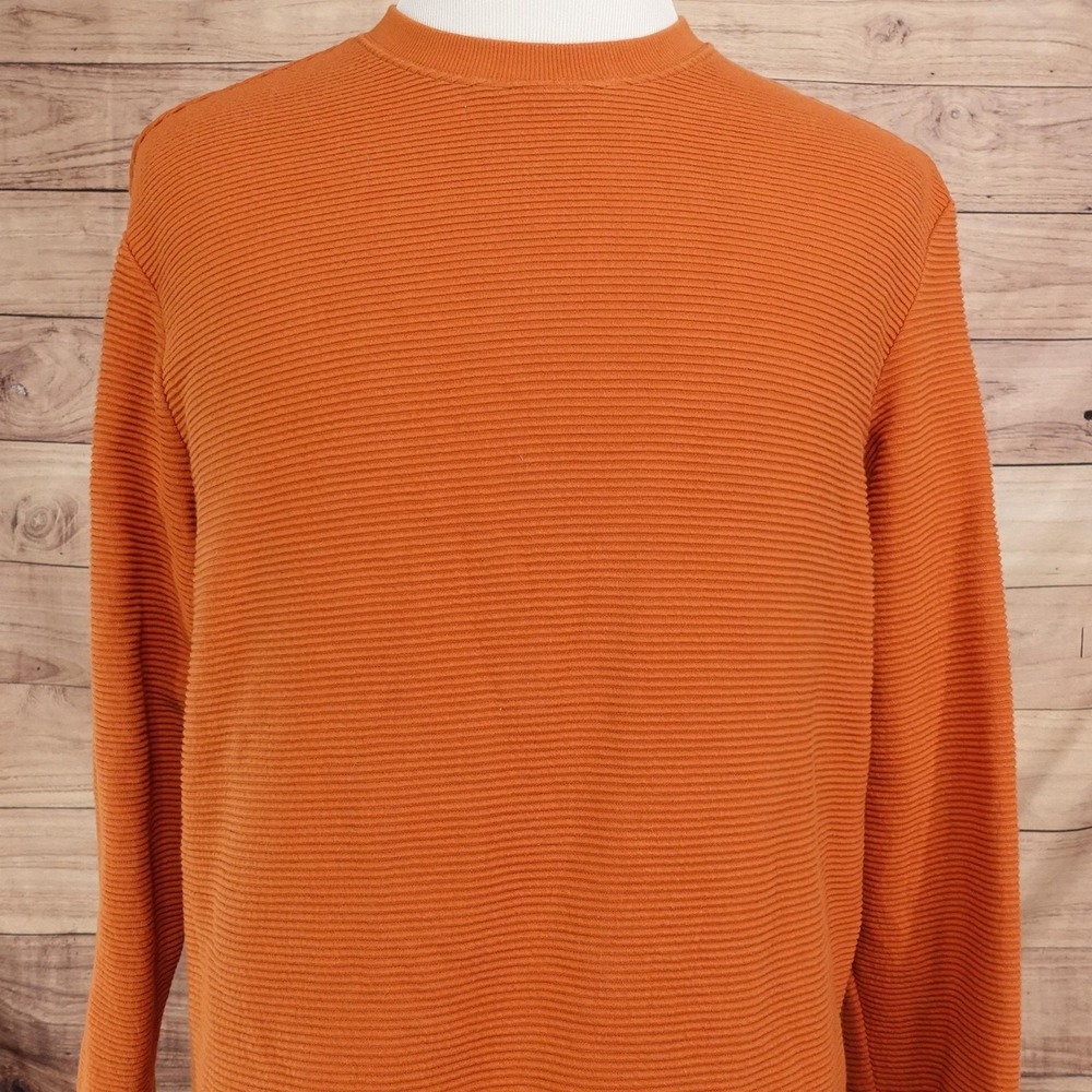 H&M Sweater Mens XL Orange Crew Neck Pullover Ribbed Knit Regular Long Sleeve